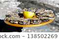 Close-up of 12 oysters on a tray with lemon fresh from the oyster farm 138502269