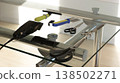 Pet grooming at home: haircutting tools, scissors, comb, trimmer 138502271