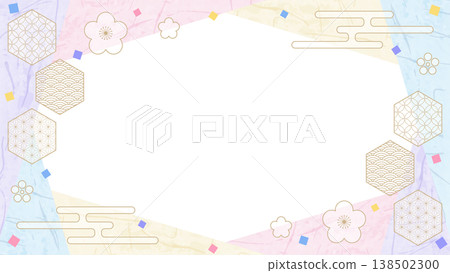 Japanese-style design frame, washi paper, confetti, Japanese pattern decoration, background, 16:9 size Japanese-style design frame, washi paper, confetti, Japanese pattern decoration, background, 16:9 size 138502300