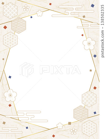 Japanese-style design frame, washi paper, confetti, Japanese pattern decoration, background, portrait orientation 138502335