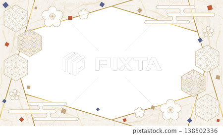 Japanese-style design frame, washi paper, confetti, Japanese pattern decoration, background, 16:9 size 138502336