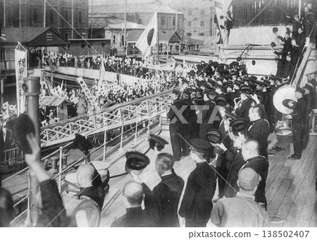 Old photograph, December 1937, during the Second Sino-Japanese War: Celebration of the fall of Nanjing on a Japanese warship. Old photograph, December 1937, during the Second Sino-Japanese War: Celebration of the fall of Nanjing on a Japanese warship. 138502407