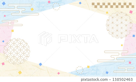 日式設計相框，和紙，彩紙屑，日式圖案裝飾，背景，16:9 尺寸 138502463