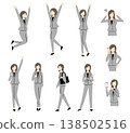 A set of illustrations of flat-chested businesswomen in various poses. 138502516