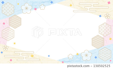 日式設計相框，和紙，彩紙屑，日式圖案裝飾，背景，16:9 尺寸 138502525