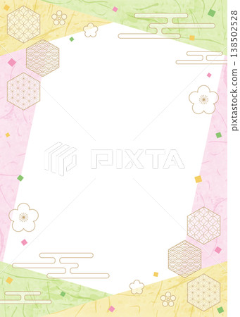 Japanese-style design frame, washi paper, confetti, Japanese pattern decoration, background, portrait orientation Japanese-style design frame, washi paper, confetti, Japanese pattern decoration, background, portrait orientation 138502528