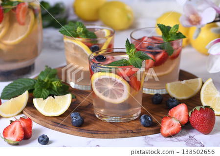 Lemonade with strawberries, blueberries and mint Lemonade with strawberries, blueberries and mint 138502656