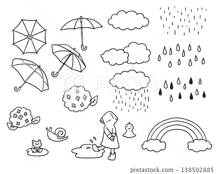 一套可愛的雨季插畫(線條描畫) 一套可愛的雨季插畫(線條描畫) 138502885