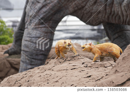 A photograph of an ancient mammal monument in the west exit plaza of JR Fukui Station. 138503086