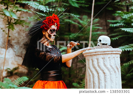 Day of the Dead. Portrait of a goddess speaking to a dead person 138503301