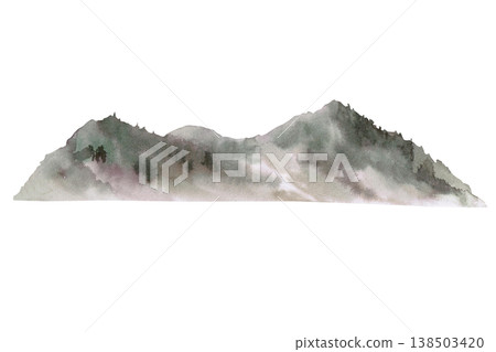 A close-up image of a mountain range. Isolated watercolor illustration for websites about nature, ecology, gardening, landscape design, as well as educational and children's books. 138503420