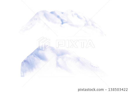 A set of two images of distant snow-capped mountain ranges. Isolated watercolor illustrations for websites about nature, ecology, gardening, landscape design, as well as educational children's books. A set of two images of distant snow-capped mountain ranges. Isolated watercolor illustrations for websites about nature, ecology, gardening, landscape design, as well as educational children's books. 138503422