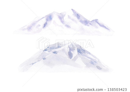 A set of two distant mountain range images. Isolated watercolor illustrations for websites about nature, ecology, gardening, landscape design, as well as educational and children's books. A set of two distant mountain range images. Isolated watercolor illustrations for websites about nature, ecology, gardening, landscape design, as well as educational and children's books. 138503423