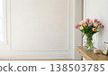 Tulip vase and white wall interior background material with natural light and copy space 138503785