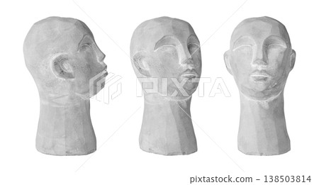 set plaster head gray for decoration on an isolated white background set plaster head gray for decoration on an isolated white background 138503814