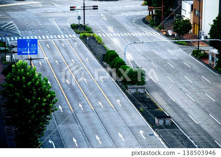 Intersection and road signs overlooking the area Intersection and road signs overlooking the area 138503946