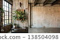 Platycerium plant mounted on a board and industrial-style concrete wall background material with natural light and copy space. 138504098