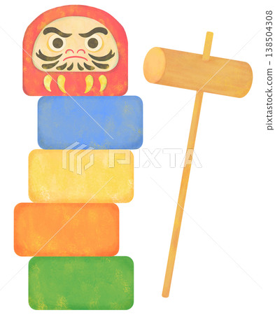 A simple illustration of Daruma Otoshi (a traditional Japanese stacking game). 138504308