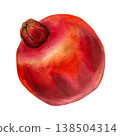 Watercolor illustration of a whole red pomegranate with crown in botanical style with soft transitions and realistic texture. for packaging, superfood branding cosmetics autumn or Halloween projects. 138504314