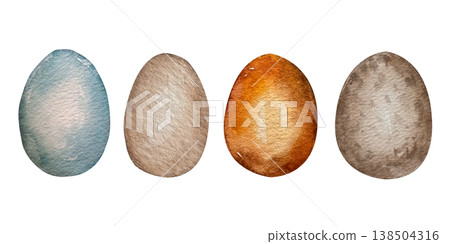 Watercolor illustration set of hand-painted Easter eggs in muted natural tones. Illustration for holiday decor, spring packaging, stationery, greeting cards and festive branding. Watercolor illustration set of hand-painted Easter eggs in muted natural tones. Illustration for holiday decor, spring packaging, stationery, greeting cards and festive branding. 138504316