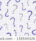 Blue monochrome question mark seamless pattern on checkered background. Decorative punctuation mark and FAQ vector backdrop 138504326
