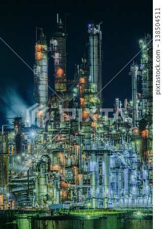 A night view of the Wakayama Oil Refinery, capturing the allure of the industrial area. 138504511