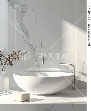 現代化的浴室盥洗台和高檔香皂營造出美麗的背景。 138504710