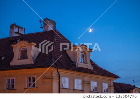 Rooftop at blue hour with crescent moon 138504776