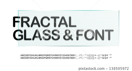 Ribbed glass overlay font, english alphabet. Ripple plastic texture effect, fractal round typography capital letter. Transparent fluted panel frame, light sleek lines, striped wavy cosmetic template 138505972