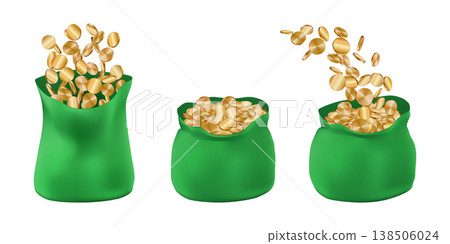 3d money bag full of coins, open sack with gold floating. Bank bill bonus, treasure investment. Million dollar cash casino prize, invest budget concept. Realistic reward bonus, finance value render 138506024