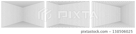 Bg line grid with 3d space floor, game pattern perspective. Digital abstract wireframe, futuristic wire texture of tech square frame. Light box 80s for future cyberpunk design. Virtual arcade graphic Bg line grid with 3d space floor, game pattern perspective. Digital abstract wireframe, futuristic wire texture of tech square frame. Light box 80s for future cyberpunk design. Virtual arcade graphic 138506025