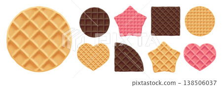 Vector round waffle, wafer cream seamless texture, Belgian star cookie icon. Food square pattern and chocolate heart biscuit, Belgian cake bg. Isolated cute pink heart-shaped pancake, sweet tasty set Vector round waffle, wafer cream seamless texture, Belgian star cookie icon. Food square pattern and chocolate heart biscuit, Belgian cake bg. Isolated cute pink heart-shaped pancake, sweet tasty set 138506037