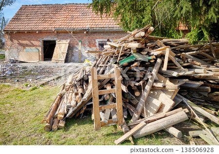 Demolition of an old building in the garden. Demolition of an old building in the garden. 138506928
