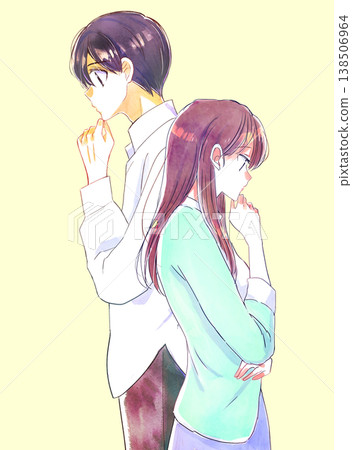 A man and a woman thinking, back to back. A man and a woman thinking, back to back. 138506964