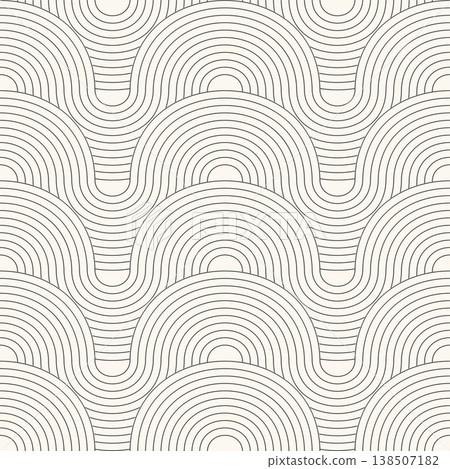 Seamless geometric Japanese wave pattern - minimal abstract vector background. Striped outline endless creative print with curved lines - monochrome design Seamless geometric Japanese wave pattern - minimal abstract vector background. Striped outline endless creative print with curved lines - monochrome design 138507182