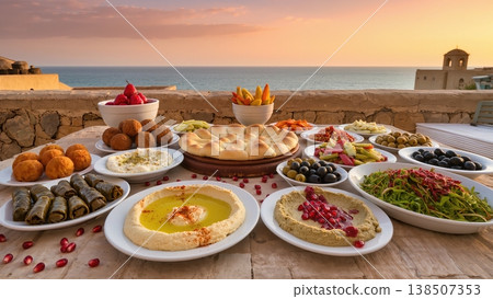 Lavish Lebanese Mezze with Baba Ganoush and Pomegranate 138507353