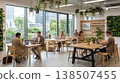 Urban eco friendly office with designers working collaboratively using sustainable materials 138507455