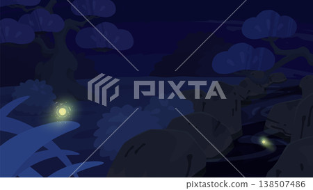 A background illustration inspired by the summer nights in The Pillow Book, featuring one or two fireflies. 16:9 aspect ratio. A background illustration inspired by the summer nights in The Pillow Book, featuring one or two fireflies. 16:9 aspect ratio. 138507486