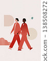 Two women walking in red 138508272