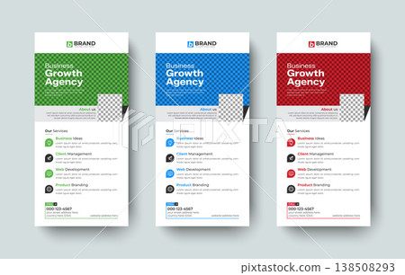 Professional corporate business dl flyer or rack card design layout template. Elegant design for roll up banner, poster, leaflet, standee or x banner design. 138508293