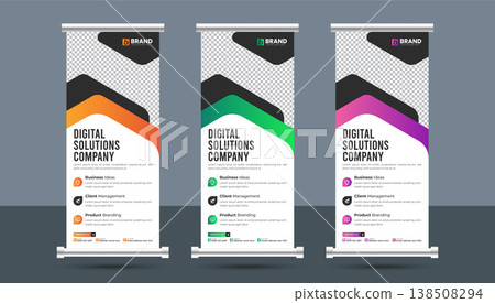 Modern creative corporate business roll up standee or x banner design layout template. Modern design for vertical rollup, pull up, flag-banner, exhibition display, x-stand design. 138508294