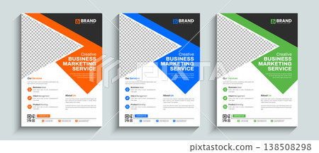 Abstract corporate flyer design layout template with blue, green and orange color. Modern shapes annual report, magazine, poster, leaflet, pamphlet, brochure cover, banner. 138508298