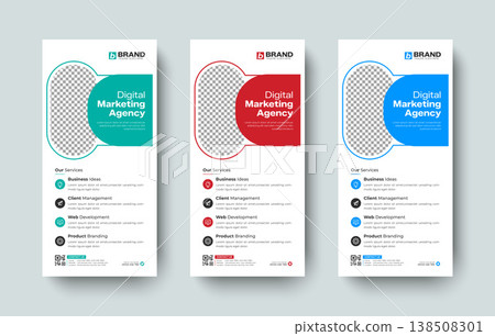 Modern creative business dl flyer or rack card design layout template. Professional roll up banner, poster, leaflet, standee or x banner design. 138508301