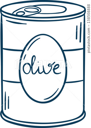 Jar of pickled olives, simple vector icon in doodle and sketch style with Mediterranean blue line. Hand-drawn preserved food for food menus or Mediterranean branding Jar of pickled olives, simple vector icon in doodle and sketch style with Mediterranean blue line. Hand-drawn preserved food for food menus or Mediterranean branding 138508888