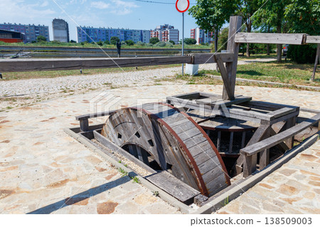 Wooden keleve (Dulap) in salt museum in Pomorie, Bulgaria 138509003