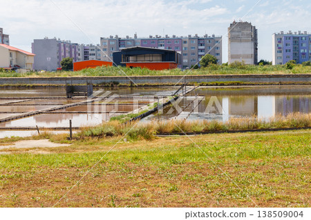 Artificial pond from which salt is extracted in Pomorie, Bulgaria 138509004