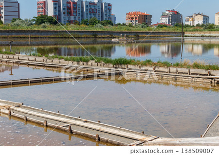 Artificial pond from which salt is extracted in Pomorie, Bulgaria Artificial pond from which salt is extracted in Pomorie, Bulgaria 138509007