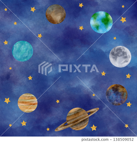 Square frame with planets Solar system Mercury, Earth, Moon, Jupiter, Saturn, Uranus, Pluto, stars Square frame with planets Solar system Mercury, Earth, Moon, Jupiter, Saturn, Uranus, Pluto, stars 138509052