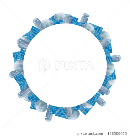 Round frame, wreath of blue and gray space satellites 138509053