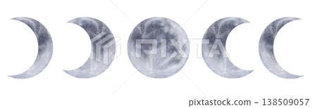 Beautiful grey and white Moon phases isolated on white background Beautiful grey and white Moon phases isolated on white background 138509057